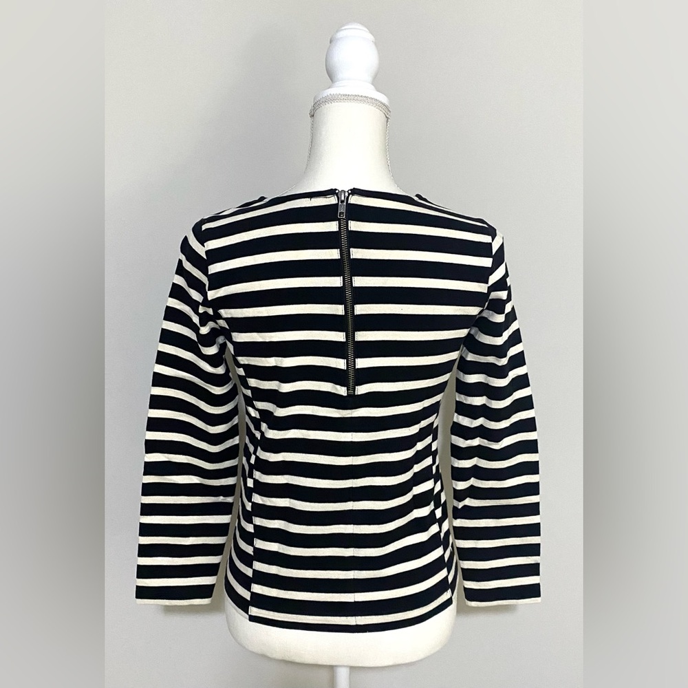 JCrew Womens XS Black White Stripe Top Boho Fall Nautical Preppy Coastal Grandma - Picture 2 of 13